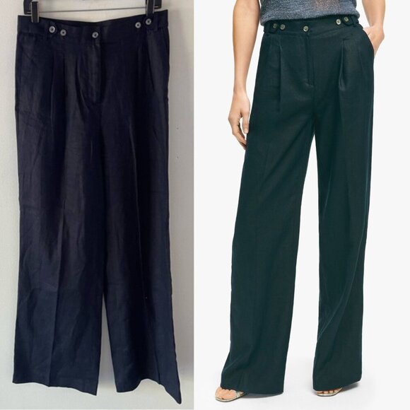 Brooks Brothers Black Pleated Wide-Leg Linen Trousers - 37266 - Picture 1 of 13